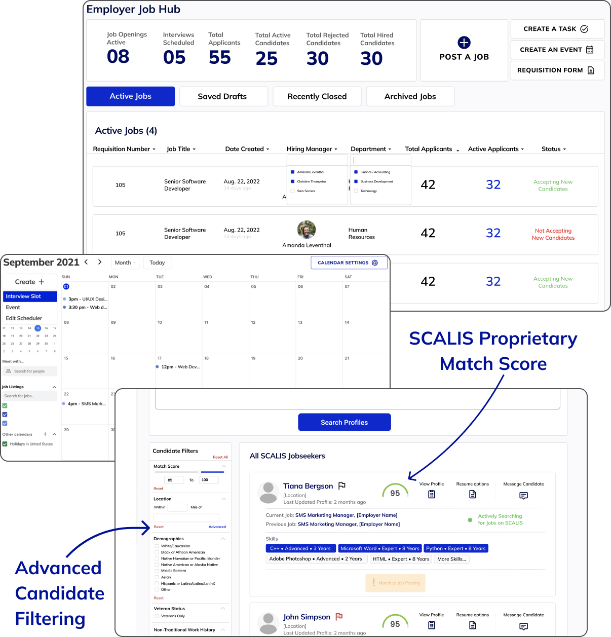 Scalis Dashboard with Calendar and Analytics
